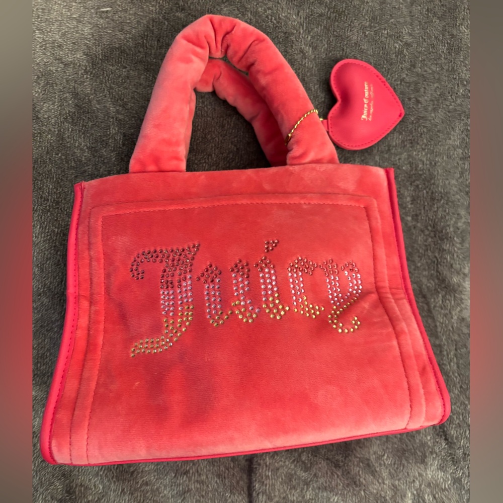 Juicy Couture velour Pink Lemonade Big Spender Tote Bag 9.5”X 8” Y2K